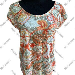 🪻3/$12 LOFT Linen Multicolor Floral Short Sleeve Blouse . 18" Chest